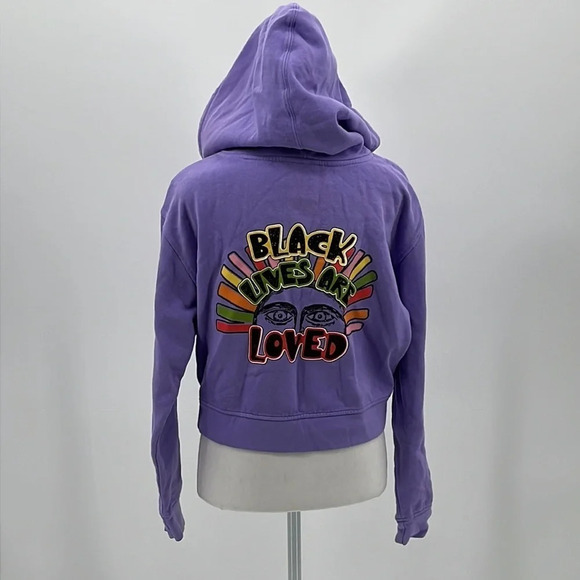 Cross Colours Black Lives Are Loved Cropped Sweatshirt in Lilac - Size Small - Picture 3 of 11